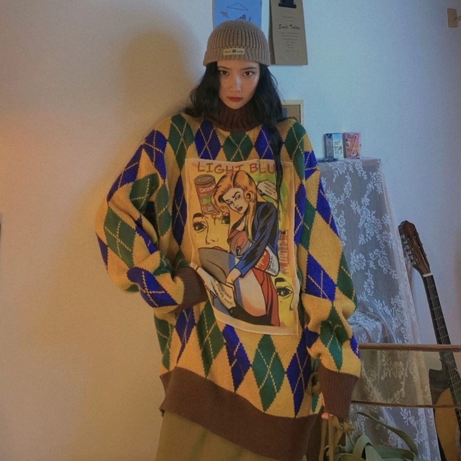 Áo sweater dài tay cổ cao dáng rộng thời trang mới cho nữ