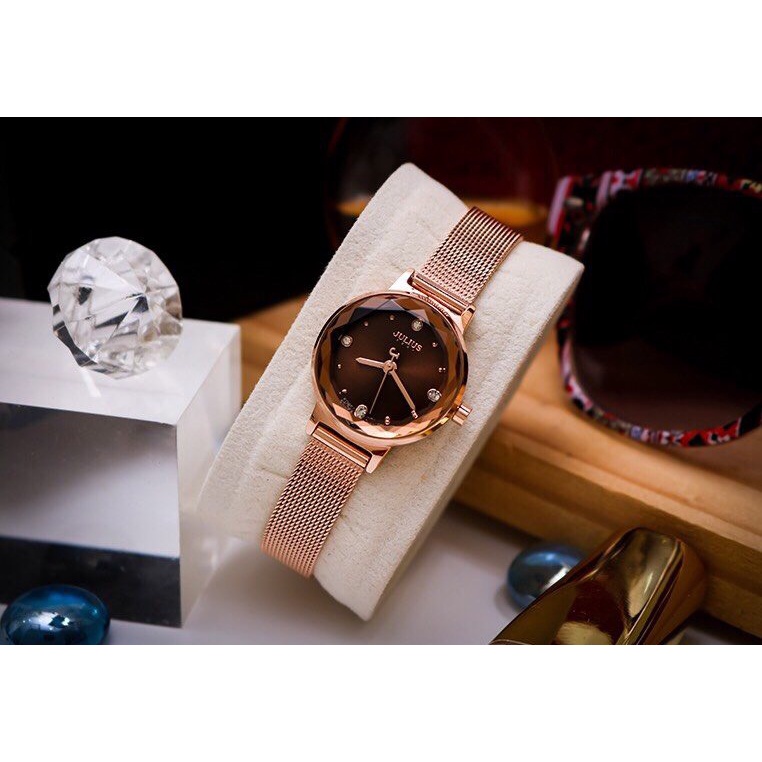 Đồng Hồ Nữ Hàn Quốc JULIUS JA-917 dây kim loại màu Nâu