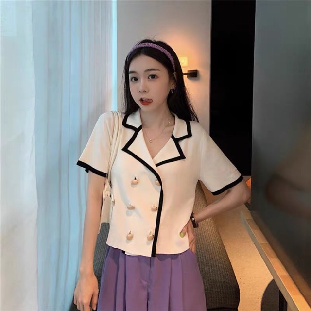 Áo sơ mi cổ vest Forgirl cách điệu chất liệu mongtoghi cao cấp cộc tay | WebRaoVat - webraovat.net.vn