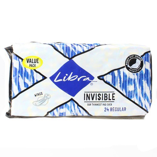 Băng vệ sinh Libra Invisible Pads With Wings Regular 24 miếng siêu mỏng