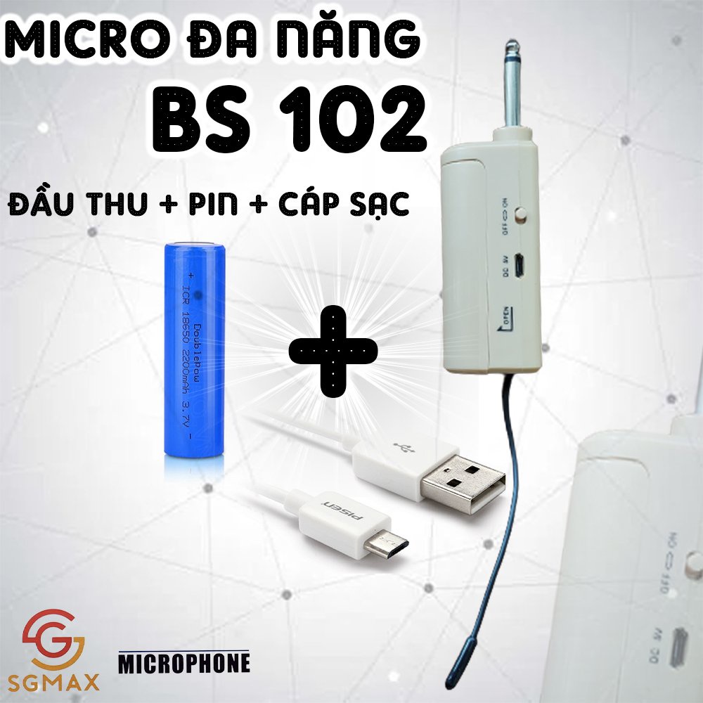 Micro karaoke SGMAX 102, Mẫu Mới 2 Mic Không Dây. Thiết kế chắc chắn, tỉ mỉ, tích hợp chức năng hiện đại