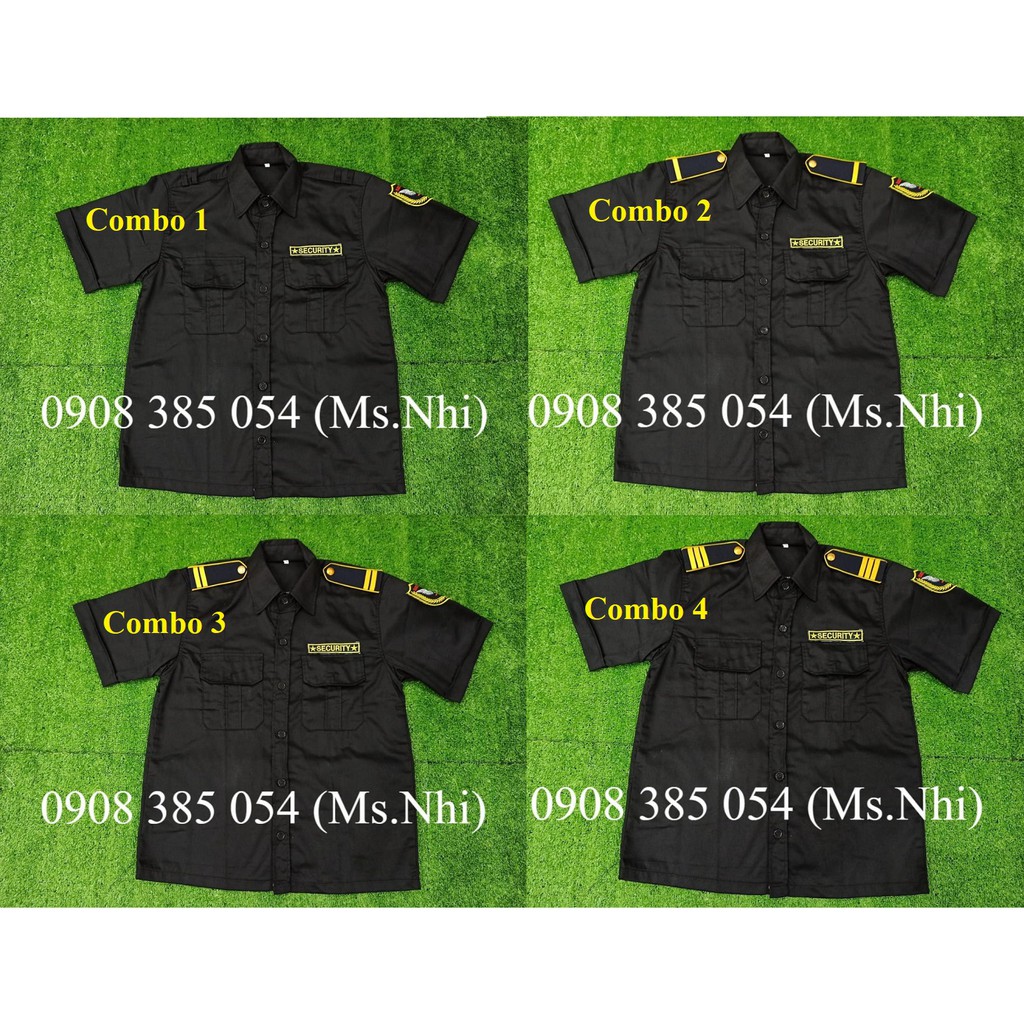 Áo vệ sĩ màu đen kèm logo vải kaki thấm hút mồ hôi- Hình thật