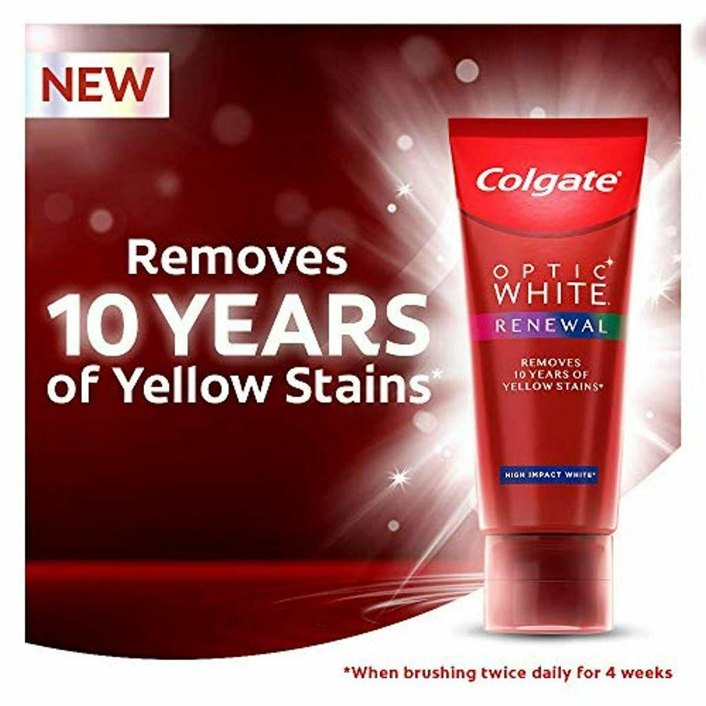 KEM ĐÁNH RĂNG COLGATE OPTIC WHITE RENEWAL CỦA MỸ 116G (REMOVES 10 YEARS OF YELLOW STAINS)