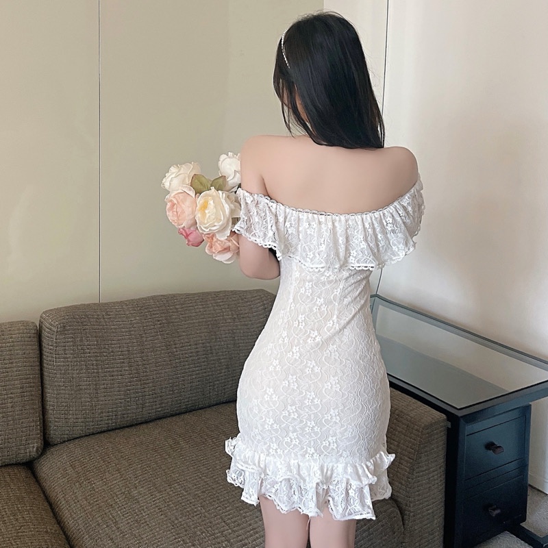 Đầm Ôm Hông Cổ Viền Ren Nhún Bèo Phong Cách Pháp Thời Trang Mùa Hè Mới