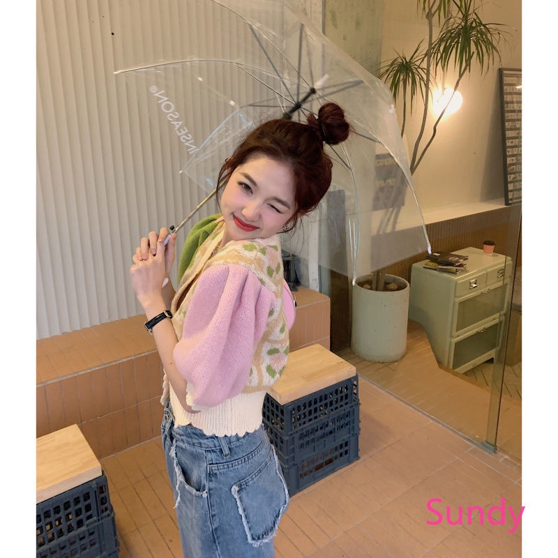 Áo Dệt Kim Tay Ngắn Thời Trang Cho Nữ