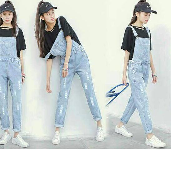Quần Yếm Jeans Rách Dáng Rộng | Jampsuit Thanh Thiếu Niên Ếch Jampuit