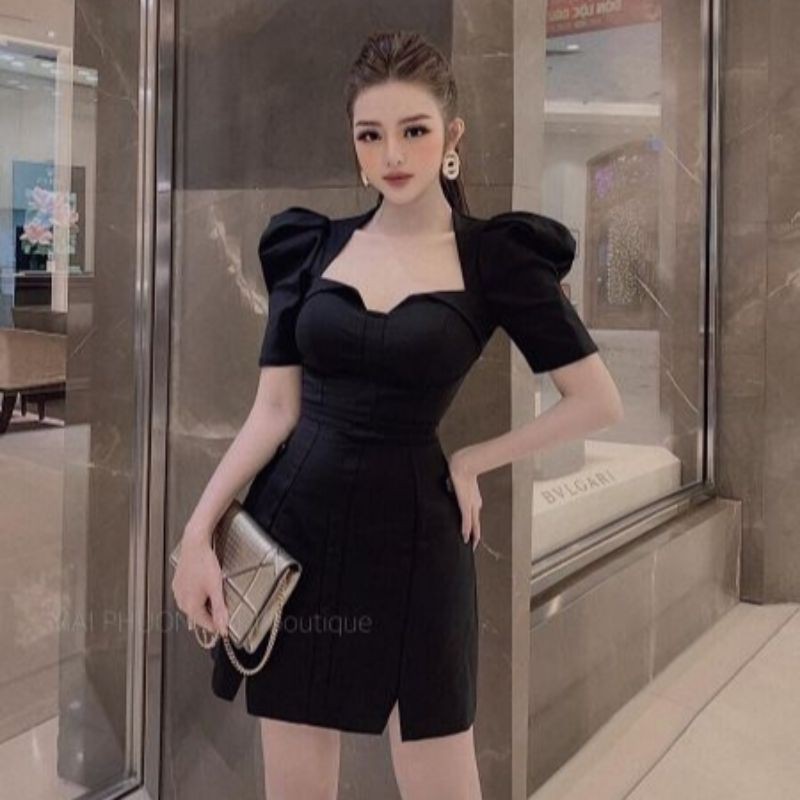 Đầm Xòe Nhẹ Tay Bo Phồng (Size S-M-L-XL) cổ lật kiểu lai xẻ V nhỏ HÀNG THIẾT KẾ | BigBuy360 - bigbuy360.vn