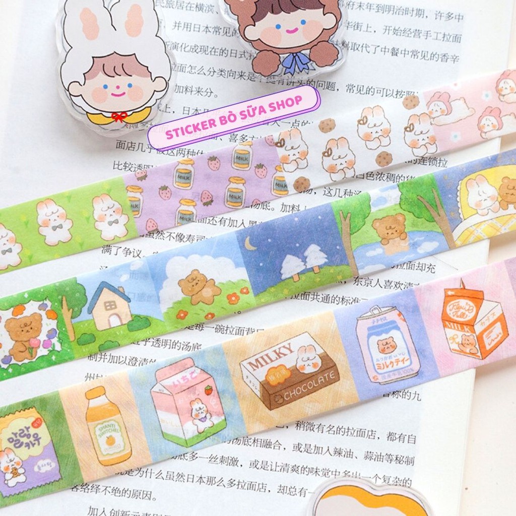 Sticker 5 mét siêu dài Phiên bản giới hạn, cuộn washi tape băng keo trang trí nhiều hình cực đáng yêu