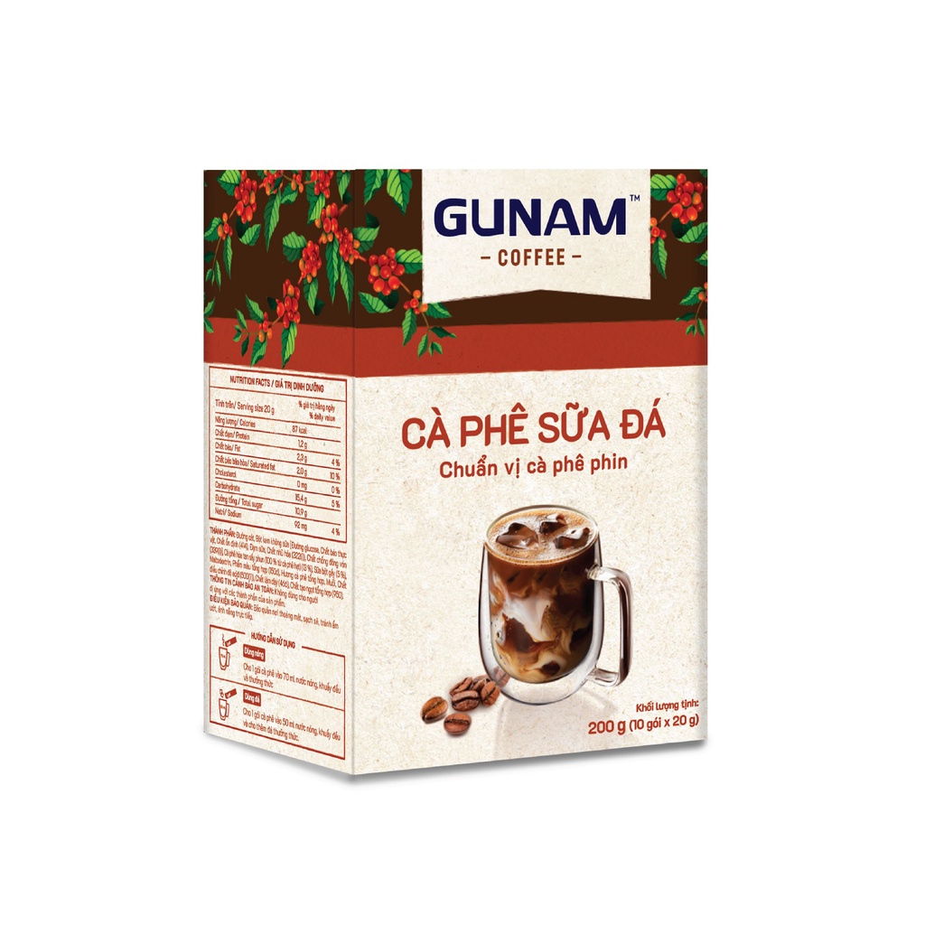 Combo 3 hộp cà phê sữa đá GUNAM chuẩn vị cà phê phin (10 gói x 20g)
