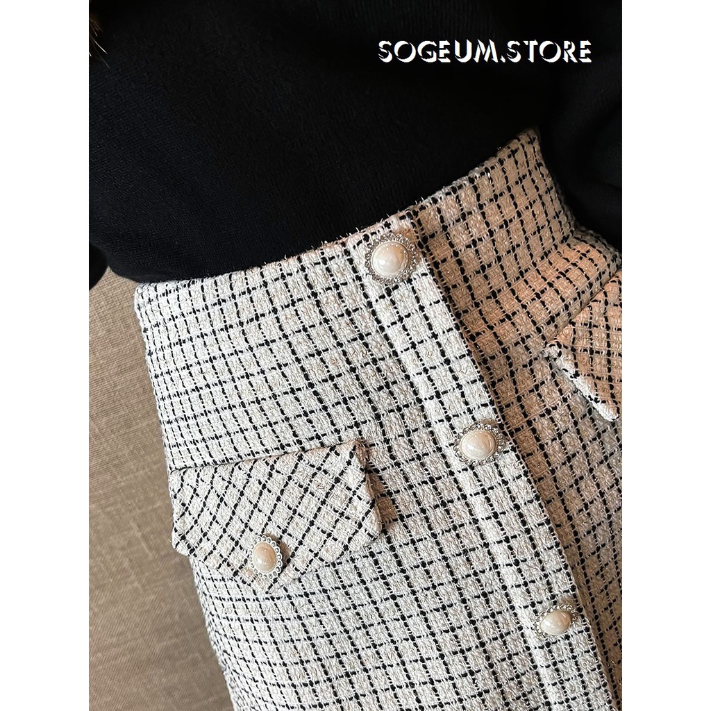 Chân váy dạ kẻ khuy Ngọc 2 nắp túi hàng QC - Sogeum.store | BigBuy360 - bigbuy360.vn