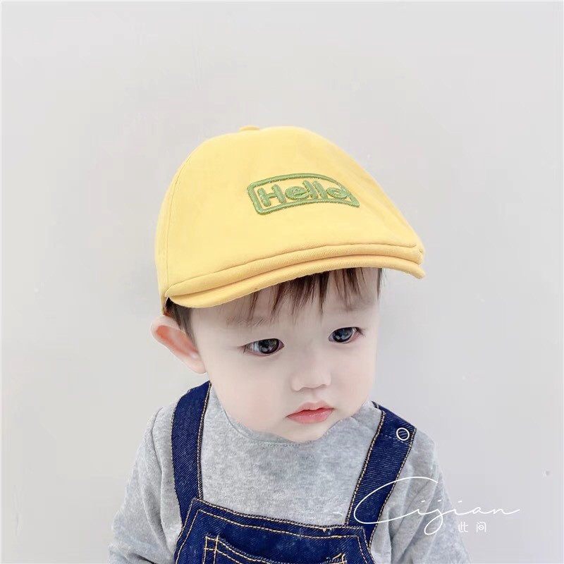Mũ nồi beret cho bé phong cách thêu chữ Hello (1-3 tuổi)