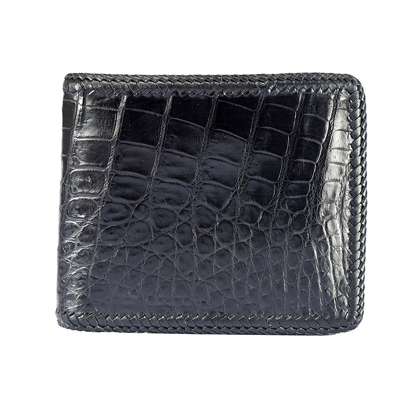 Ví Nam Da Cá Sấu Thật 2 Mặt Cao Cấp Đan Viền CS1-VI13, Kiểu Ví Ngang + Tặng Kèm Móc Khóa Da Cá Sấu, Hộp Và Túi Giấy