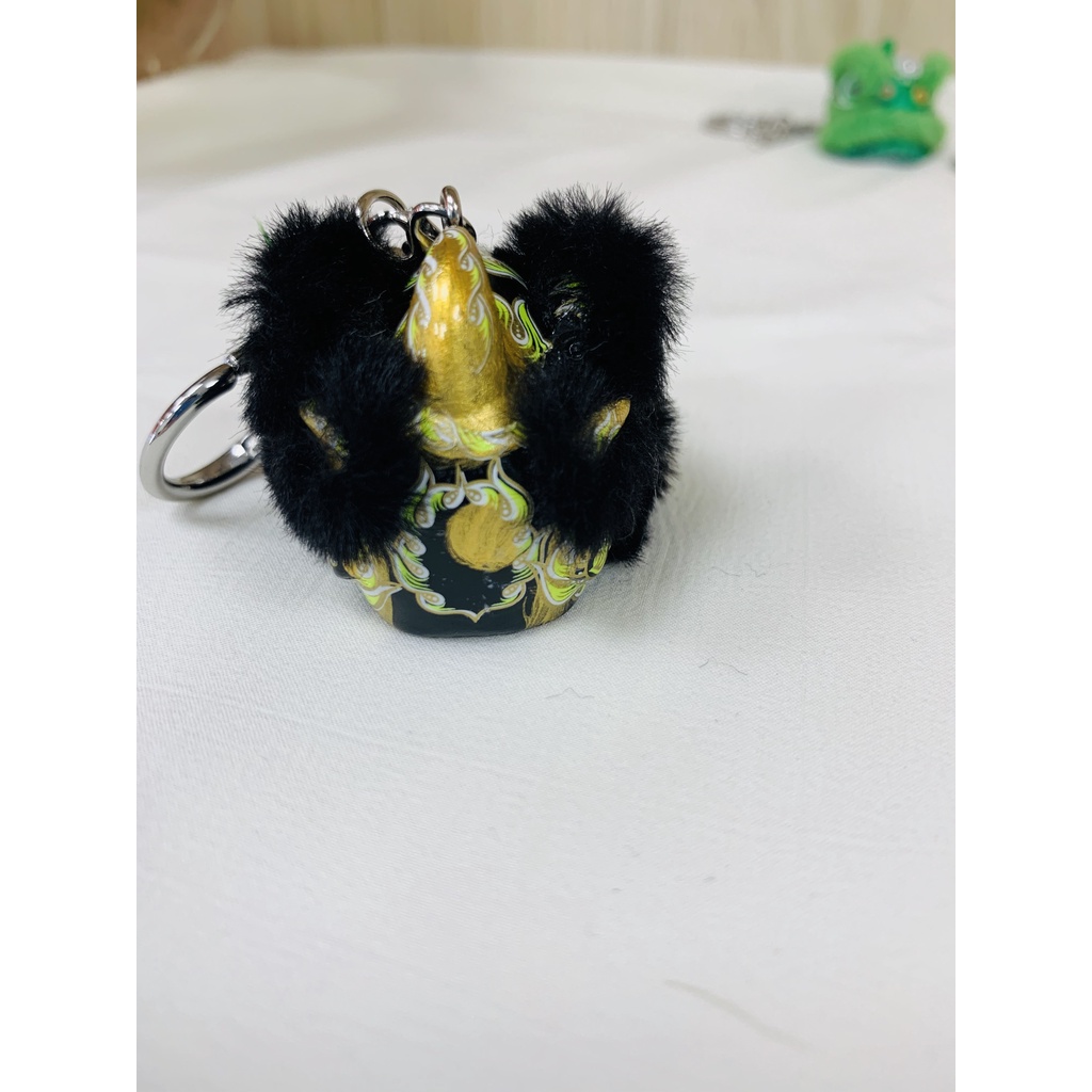 毛毛-黑金 Móc Khóa Resin Hình Sư Tử Nhảy Múa Thời Trang