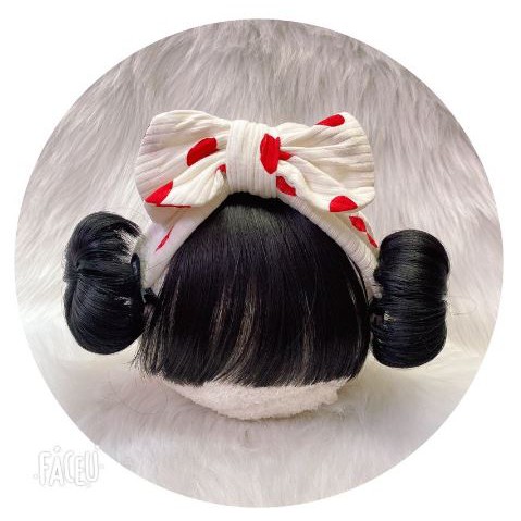 Mũ turban tim bi cực yêu có gắn tóc giả cho bé