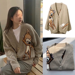 Áo khoác len QCCC cardigan hươu bambi oversize to rộng