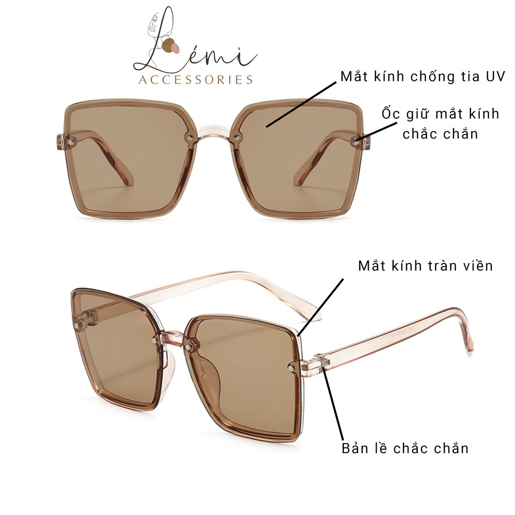Kính mát nữ thời trang đi biển đi nắng chống tia UV mắt kính to sang chảnh, Lemi accessories