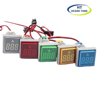 Đèn led báo pha AD136-22AMS phi 22mm hiển thị dòng điện từ 0-100A kèm biến dòng mặt vuông màu xanh, đỏ, vàng lắp tủ diện