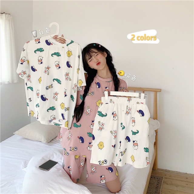 Bộ Đồ Mặc Nhà BIGSIZE hình thú hoạt hình, Hàng QC vải cotton mỏng siêu mát cho mùa hè