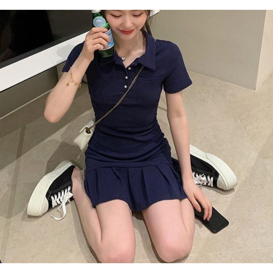 Đầm cổ polo tay ngắn thời trang mới 2021 dành cho nữ