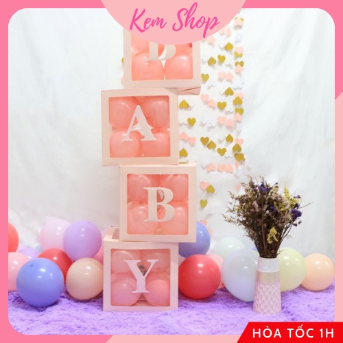 Set 4 Hộp BABY LOVE Trong Suốt Đựng Bóng Trang Trí Sinh Nhật, Party, Cầu Hôn - K104