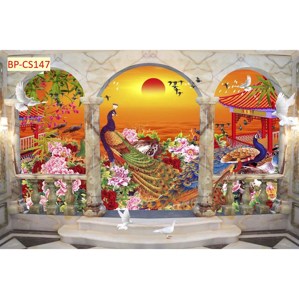 Tranh dán tường 3d cửa sổ thoáng mát tạo cảm giác thoải mái, tự nhiên