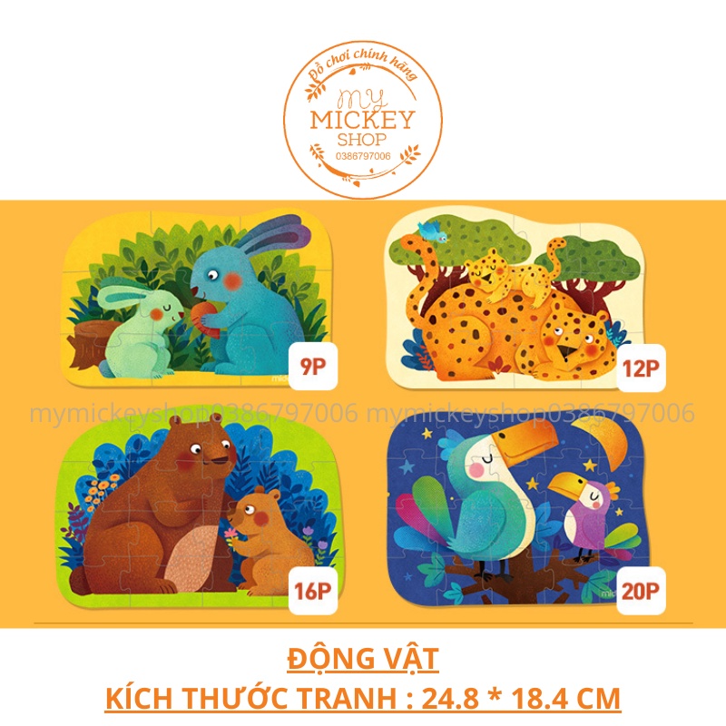 Bộ xếp hình Mideer cấp độ 2 4 trong 1 có 9 12 16 20 mảnh to vừa tay bé từ 18 tháng trở lên 3 mẫu My Mickey Shop