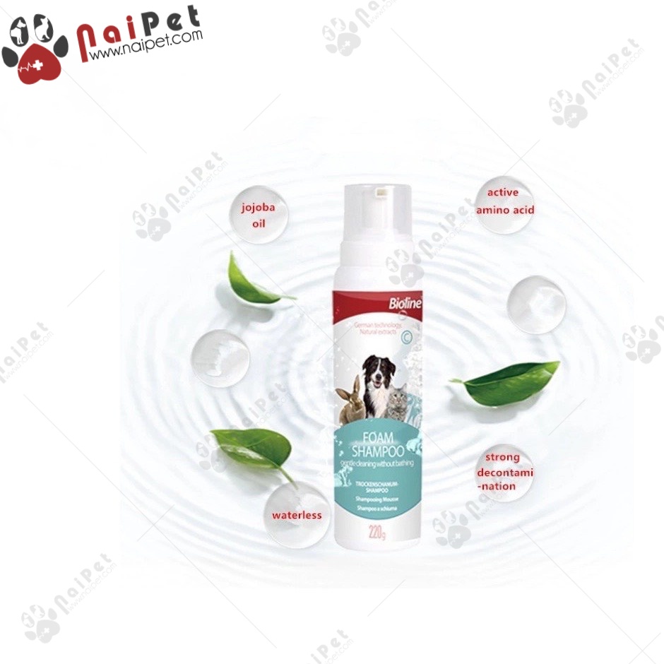 Bọt Tắm Khô Dưỡng Lông Cho Thú Cưng Bioline Foam Shampoo 220g