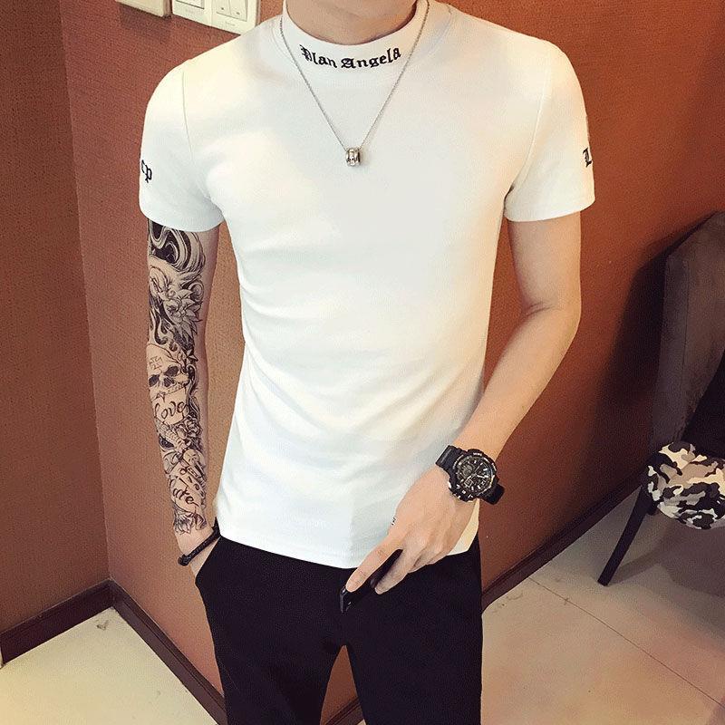 Áo Thun Tay Ngắn Cổ Cao Thêu Chữ Thời Trang Mùa Hè Cho Nam
