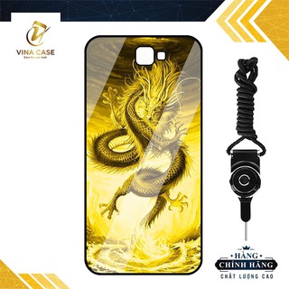 Ốp lưng Vina Case dành cho Samsung J7 Prime rồng vàng kính cường lực 9H-Tặng kèm dây đeo điện thoại