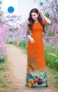 Vải áo dài hoạ tiết vẽ làng quê (bộ lụa cao cấp)