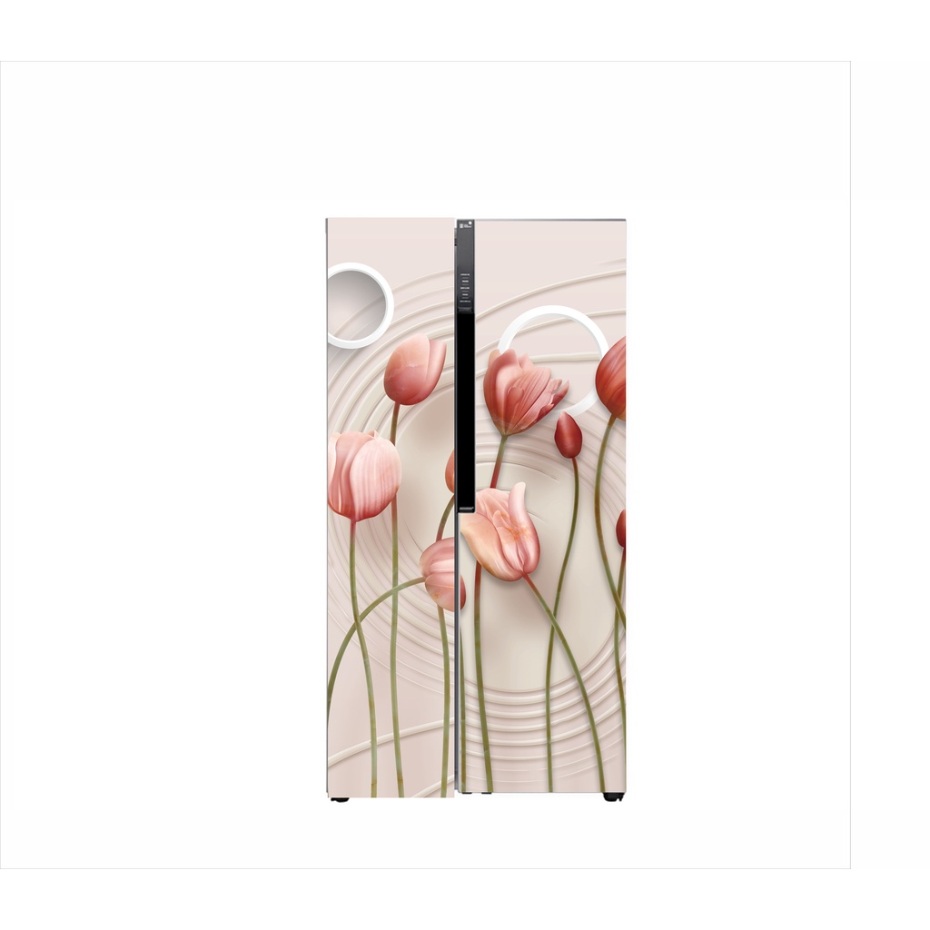 Decal dán tủ lạnh 3D tủ 2 cánh lớn side by side không thấm nước siêu bền đẹp - MẪU HOA TULIP ĐẸP