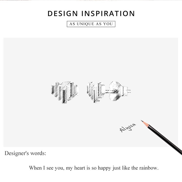 Hoa tai đinh tán BAMOER SCE787 bằng bạc men hình trái tim màu cầu vồng tối giản cho nữ