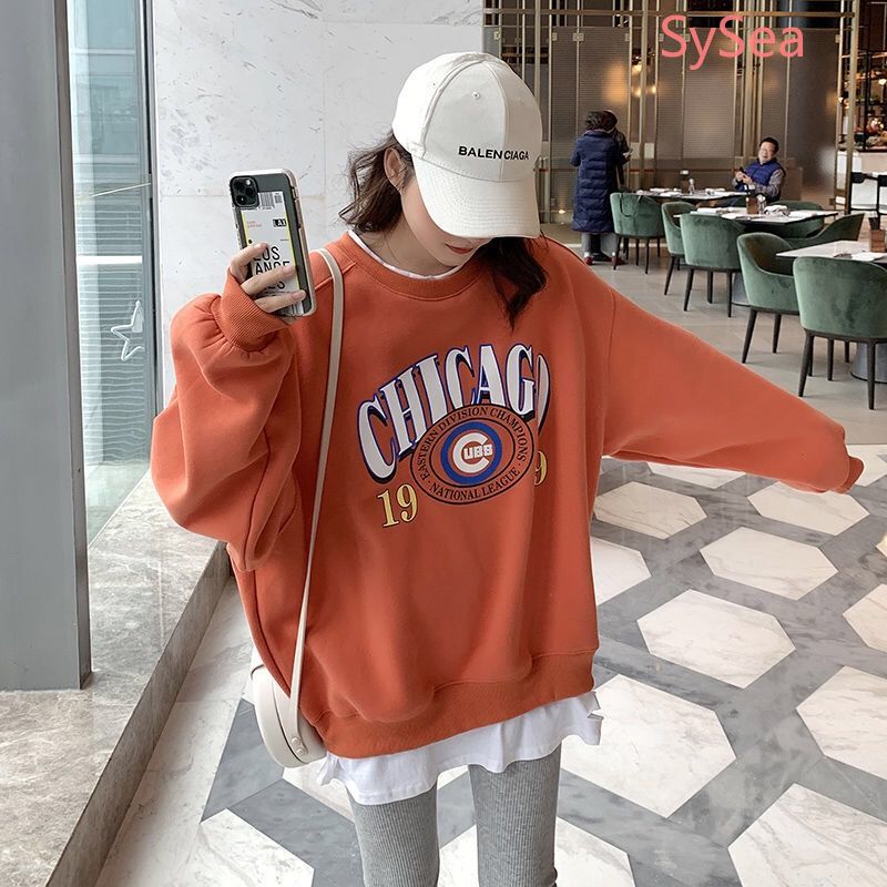 Áo Sweater Cổ Tròn Dáng Rộng In Hình Dễ Thương Dành Cho Nữ