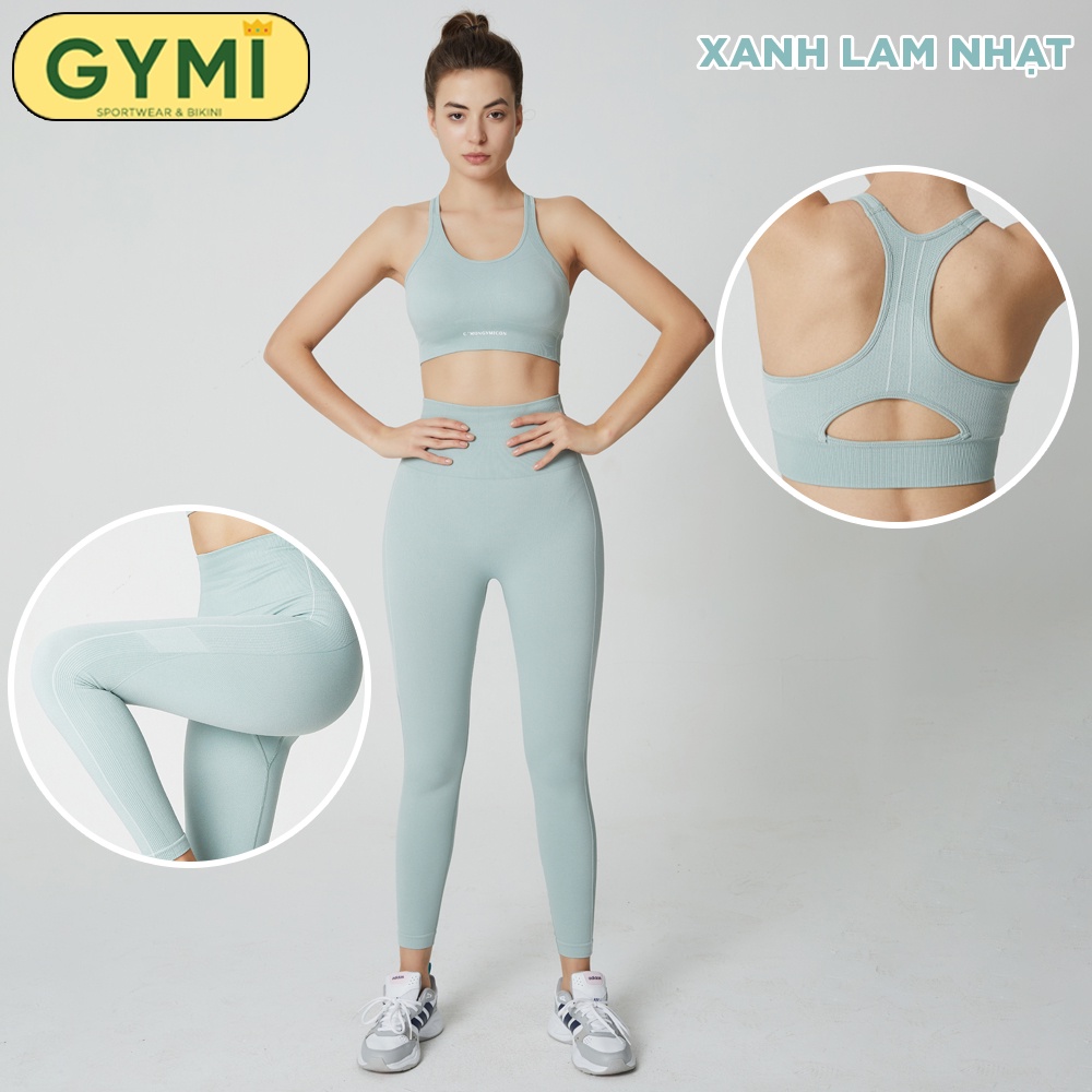 Set bộ đồ tập gym yoga nữ GYMI SET17 gồm áo bra kèm mút ngực và quần legging nâng mông chất dệt kim thể thao