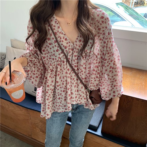 Áo Chiffon cổ chữ V thời trang Hàn Quốc xinh xắn | BigBuy360 - bigbuy360.vn