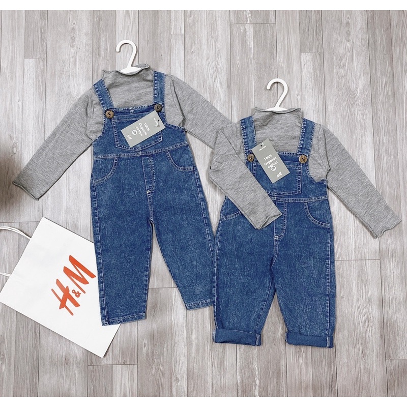 Yếm bò bé trai bé gái, set quần yếm kèm áo thun cotton dài tay mềm mịn, quần ống rộng thoải mái thời trang phong cách