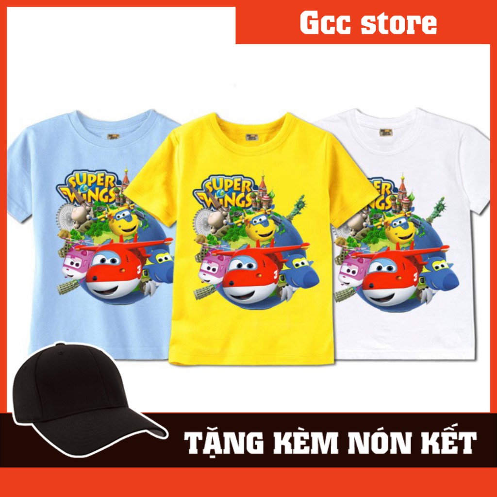 (SALE MẠNH) Áo thun hoạt hình trẻ em Đội bay siêu đẳng Super Wings màu vàng xanh trắng