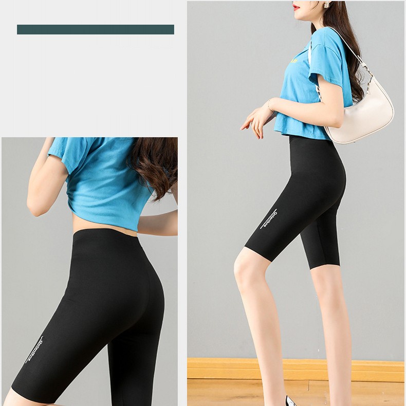 Quần Legging Lụa Mát Màu Trơn Lưng Cao Co Giãn Tốt Không Đường May Họa Tiết Cá Mập Cho Nữ