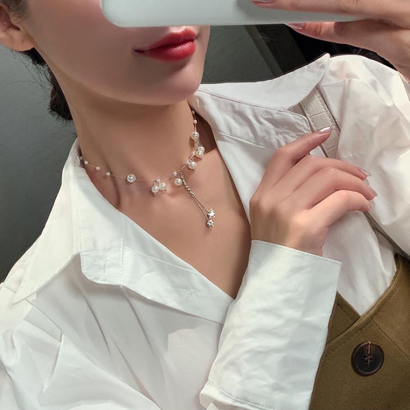 Vòng cổ Hình Nơ Đính Ngọc Trai Và Kim Cương Lấp Lánh Sang Trọng Dành Cho Nữ 2022