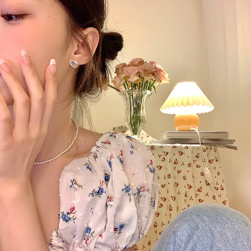 Bông Tai Mạ Bạc 925 Hình Hành Tinh Đính Đá Zircon Xanh Dương Phong Cách Hàn Quốc Cho Nữ