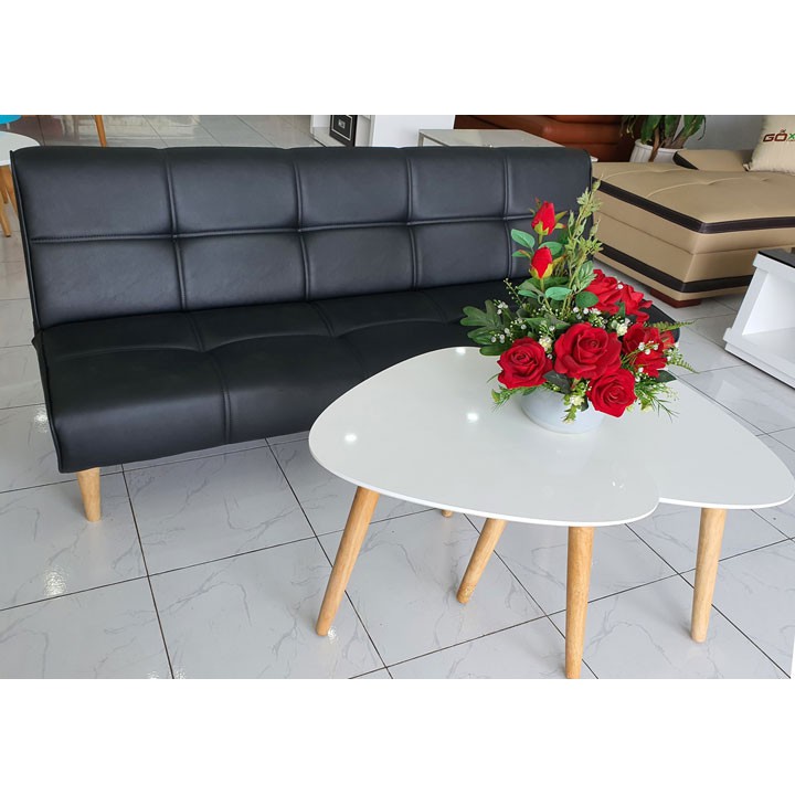 Sofa giường - Sofa Bed da đen dài kết hợp bàn trà cực xinh