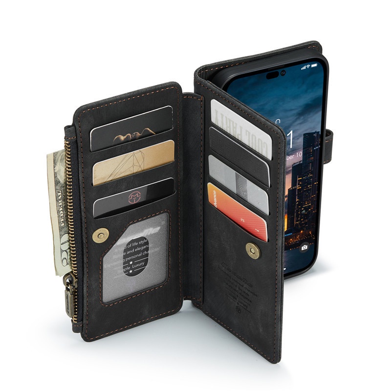 Ốp Điện Thoại CaseMe Đa Năng Có Khóa Kéo + Ngăn Đựng Thẻ Bằng Da Cho Iphone 14 Plus 11 12 13 Pro Max