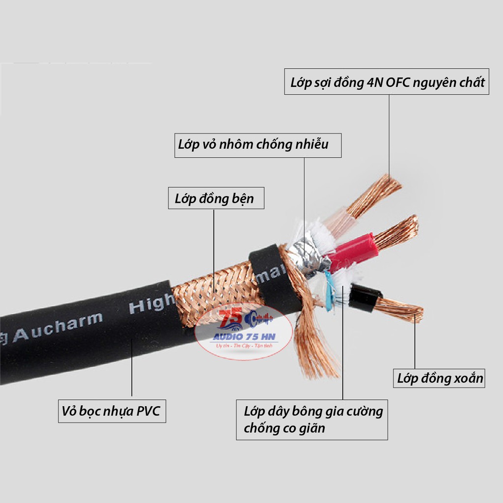 Dây nguồn âm thanh Aucharm cao cấp, tiêu chuẩn Mỹ