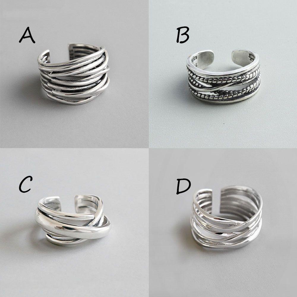 PINEVN Nhẫn Hở Mạ Bạc Nhiều Lớp Màu Sắc Phong Cách Vintage