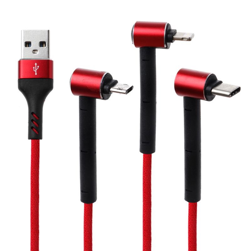 Dây cáp sạc nhanh Niki 90 độ 3 trong 1 cổng USB sang Lightning Type C cho iPhone ipad Samsung Xiaomi Huawei