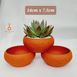Chậu đất nung, Chậu sen đá - Bát hoa mai, miệng chậu 14cm, chiều cao 7.5cm