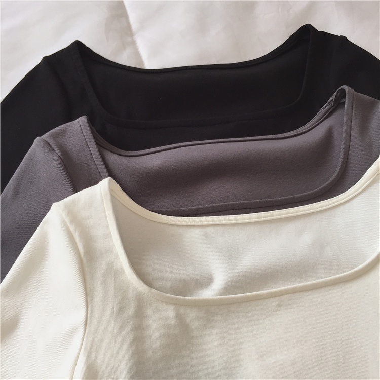 Áo Thun Tay Ngắn Cổ Vuông Dáng Ôm Phong Cách Thời Trang Hàn Quốc Dành Cho Nữ