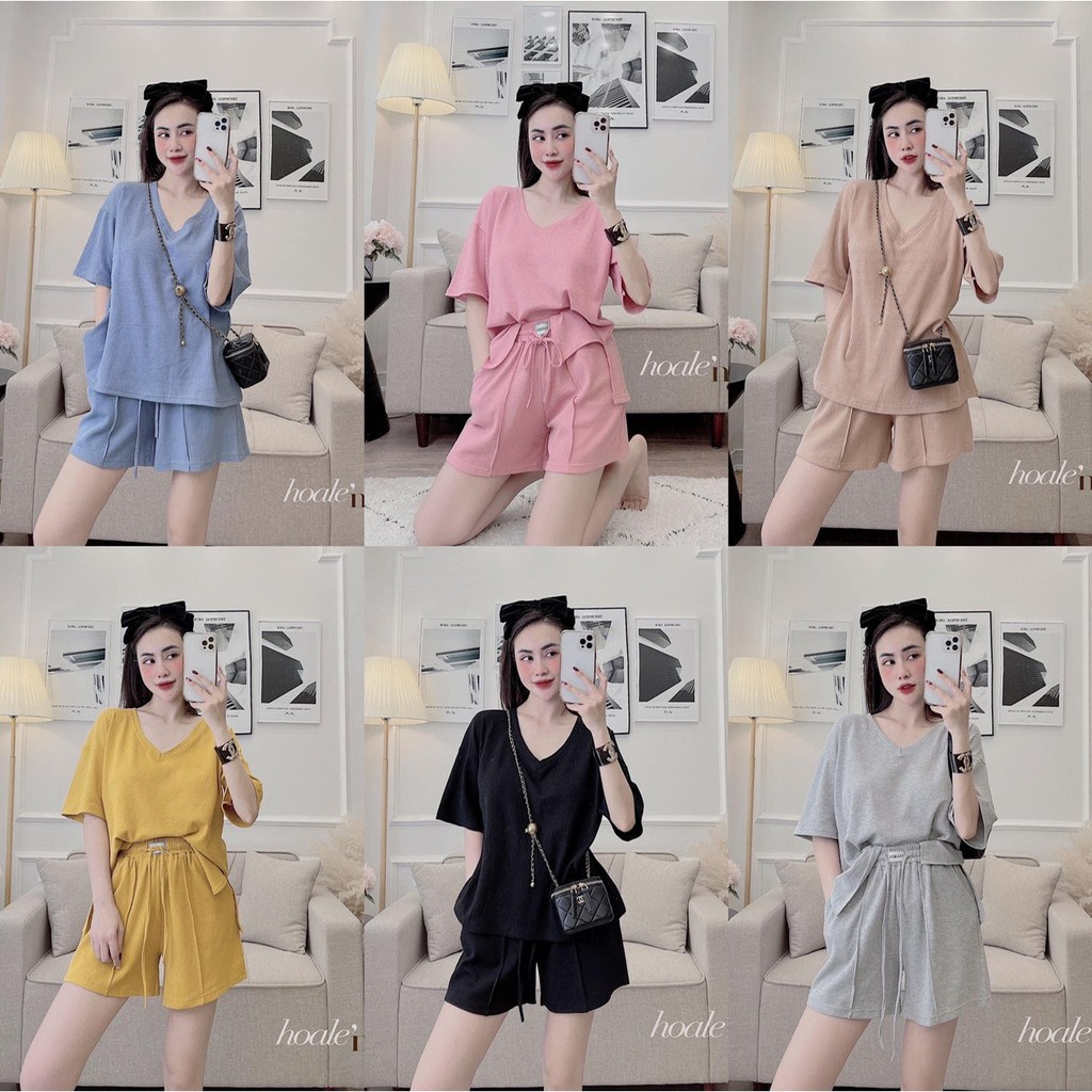 Set Pull Cổ Tim Trơn Bộ Đùi Nữ