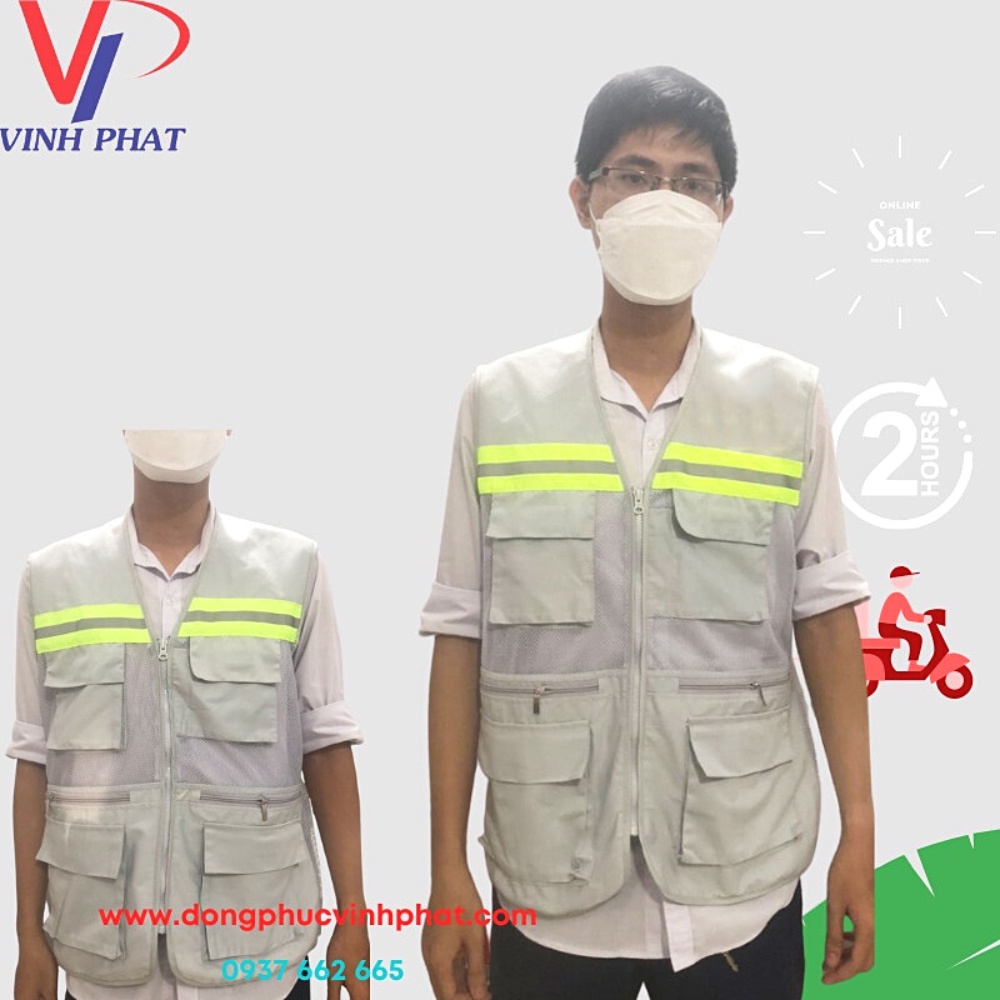 Áo Gile Kỹ Sư Size Lớn ( 85 - 100kg) 3 Dây Kéo Phản Quang Màu Xám - Áo Gile Công Trình Bigsize 100kg - Hình thật, có sẵn