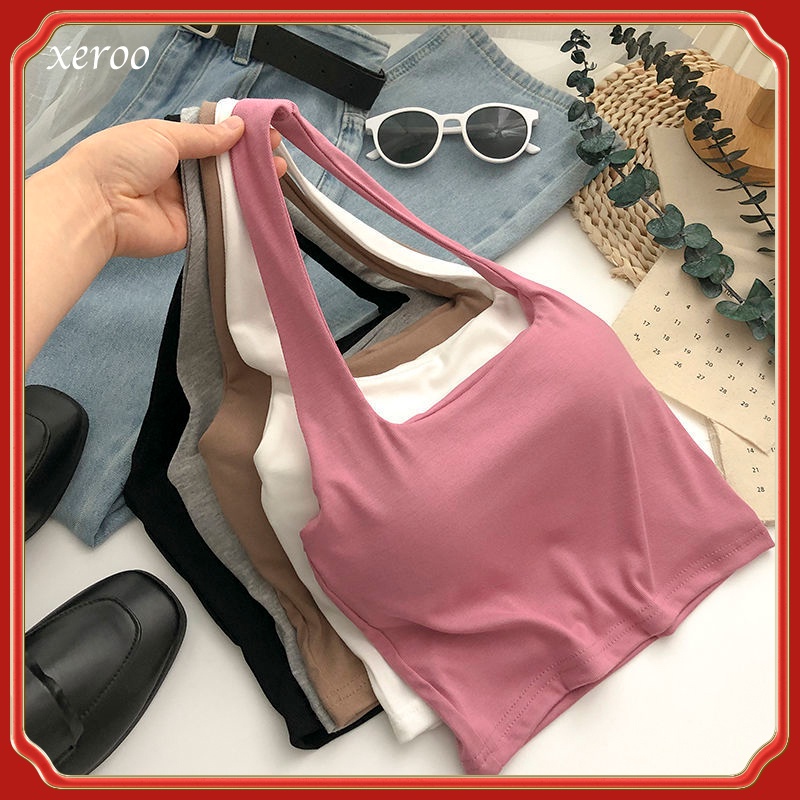 Top Yoga Của Phụ Nữ Phiên Bản Mùa Hè Của Hàn Quốc Của Áo Hai Dây Sexy Với Đệm Ngực Ống Ngắn Trên Áo Vest Quây Yếm